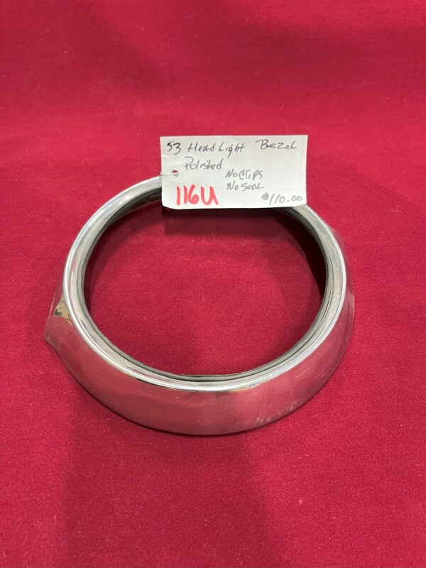 1953 Headlight Bezel  (Polished, No Clips, No Seal)