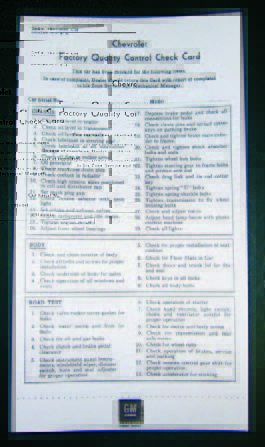 Chevrolet Factory Quality Control Check Card