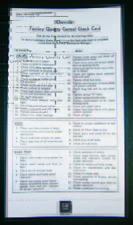 Chevrolet Factory Quality Control Check Card