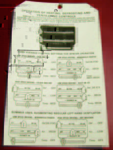 1949-1950 Heater Control Tag
