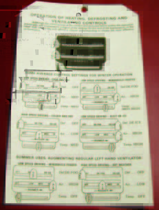 1949-1950 Heater Control Tag