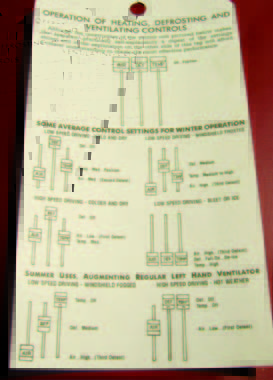 1951-1952 Heater Control Tag