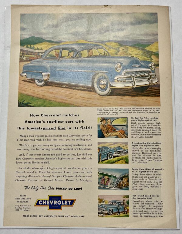 1952 Light Blue Chevrolet Styleline Deluxe Summer Mountains Magazine Advertisement - Image 2