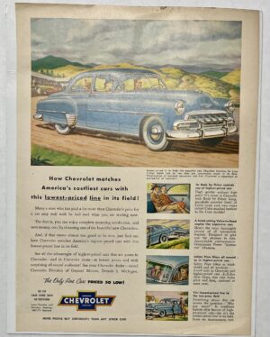 1952 Light Blue Chevrolet Styleline Deluxe Summer Mountains Magazine Advertisement