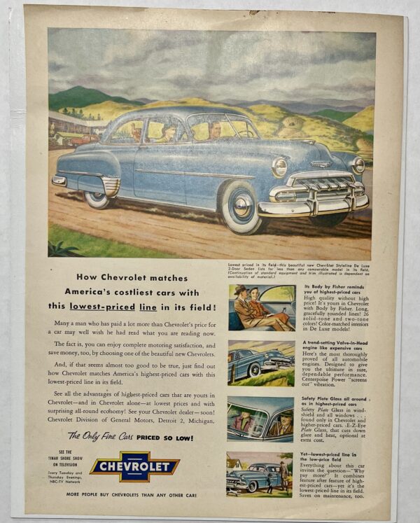 1952 Light Blue Chevrolet Styleline Deluxe Summer Mountains Magazine Advertisement