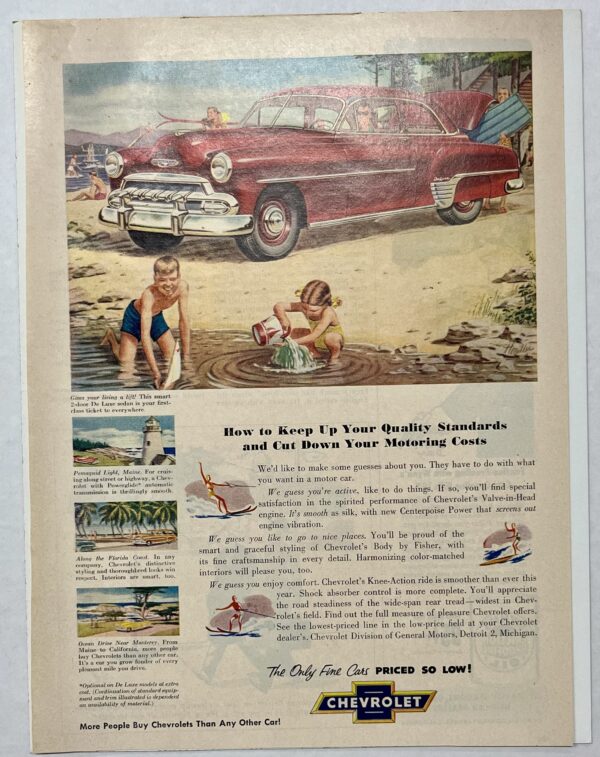 1952 Red Chevrolet Deluxe Beach Day Magazine Advertisement - Image 2