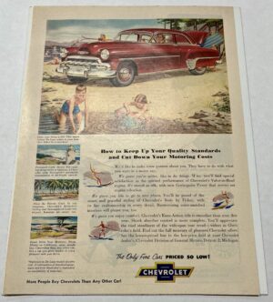 1952 Red Chevrolet Deluxe Beach Day Magazine Advertisement