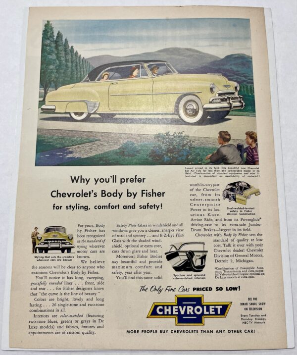 1952 Yellow Chevrolet Deluxe Mountain Estate Magazine Advertisement - Image 2