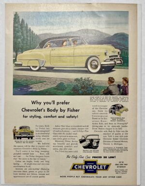 1952 Yellow Chevrolet Deluxe Mountain Estate Magazine Advertisement