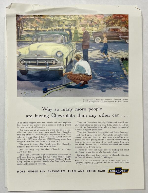 1953 Yellow Chevrolet 210 Friendly Neighborhood Magazine Advertisement