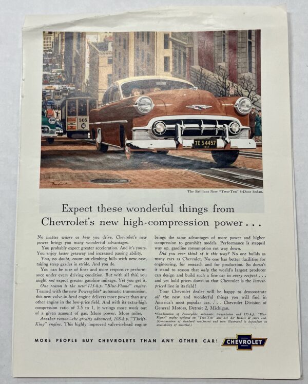1953 Orange Chevrolet 210 Streetcar Scene Magazine Advertisement - Image 2