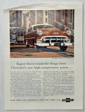 1953 Orange Chevrolet 210 Streetcar Scene Magazine Advertisement