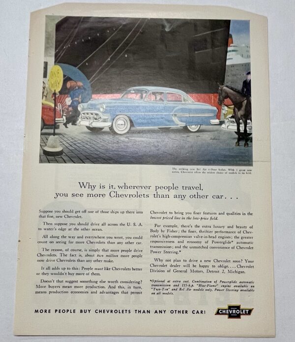 1953 Blue Chevrolet Bel Air 4 Door Sedan Loading Dock Scene Magazine Advertisement