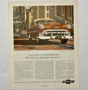 1953 Orange Chevrolet 210 Trolley Scene Magazine Advertisement