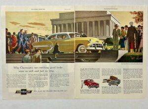 1953 Chevrolet Bel Air Lincoln Memorial Two Page Fold Magazine Advertisement