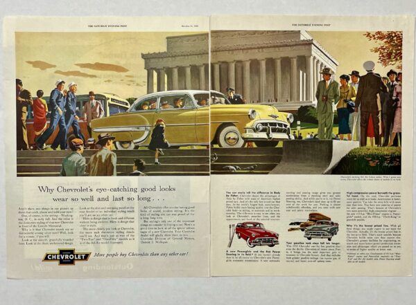 1953 Chevrolet Bel Air Lincoln Memorial Two Page Fold Magazine Advertisement