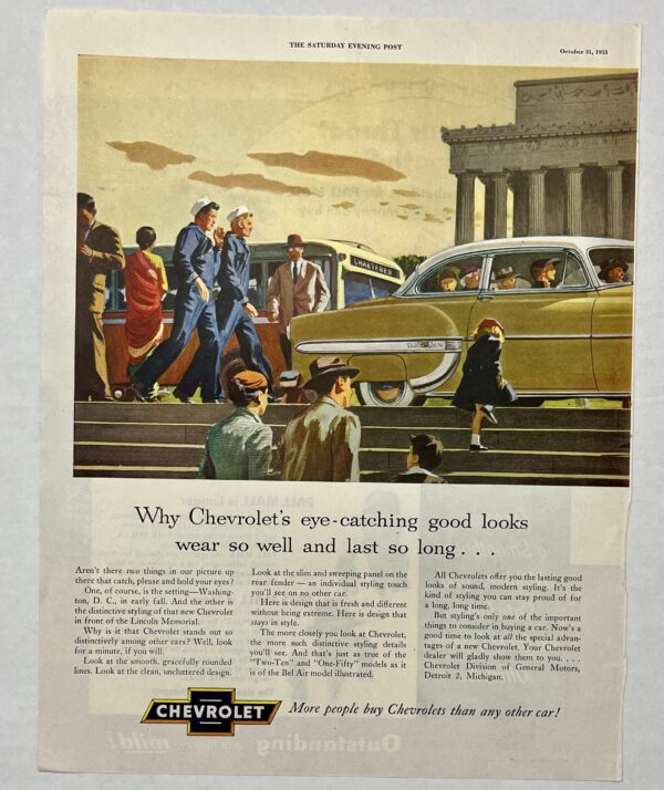 1953 Chevrolet Bel Air Lincoln Memorial Two Page Fold Magazine Advertisement - Image 3