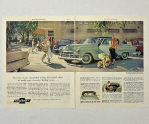 1953 Chevrolet 210 Busy Shopping Two Page Fold Magazine Advertisement