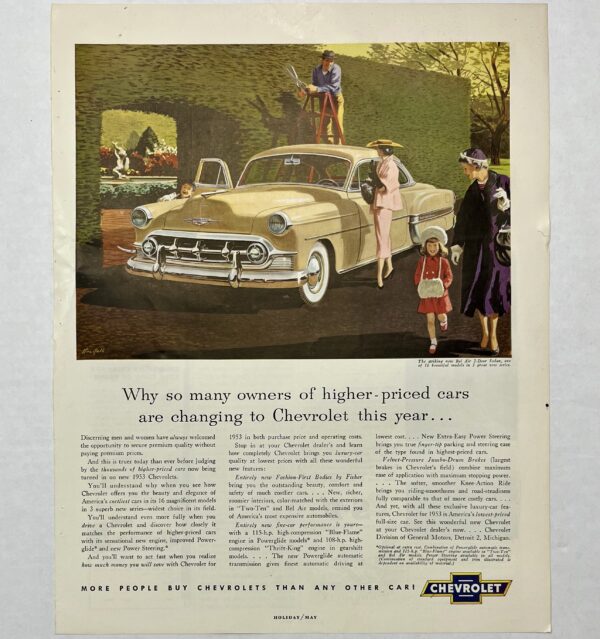 1953 Chevrolet Bel Air 2 Door Sedan Trimming Bushes Scene Magazine Advertisement