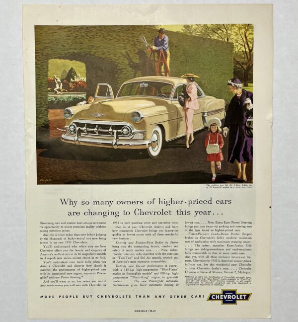 1953 Chevrolet Bel Air 2 Door Sedan Trimming Bushes Scene Magazine Advertisement - Image 2