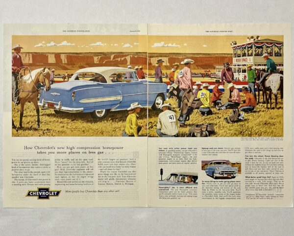 1953 Chevrolet Western Rodeo Scene Two Page Fold Magazine Advertisement - Image 2