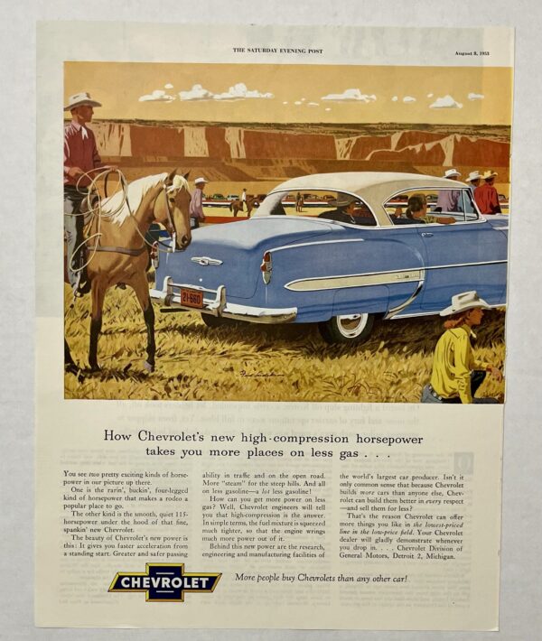 1953 Chevrolet Western Rodeo Scene Two Page Fold Magazine Advertisement - Image 3