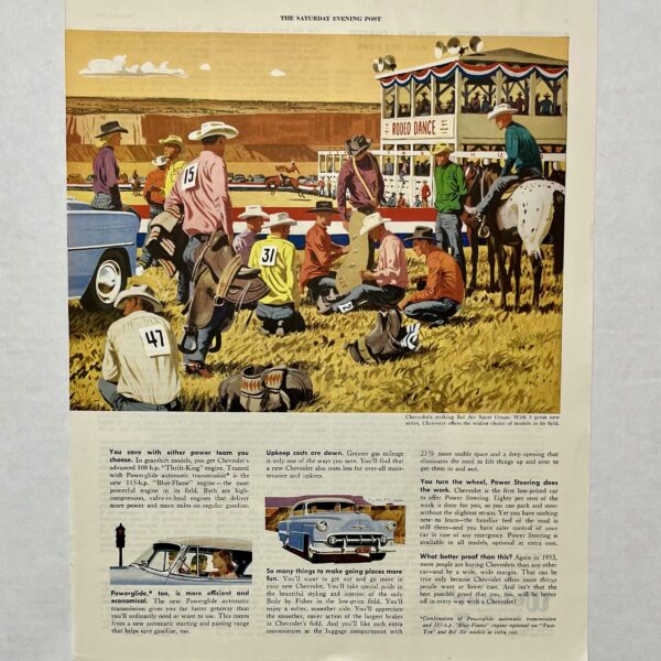 1953 Chevrolet Western Rodeo Scene Two Page Fold Magazine Advertisement - Image 4