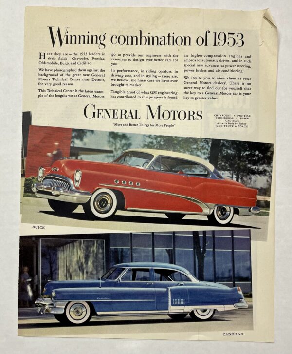 1953 GM Cars Two Page Fold Magazine Advertisement - Image 4